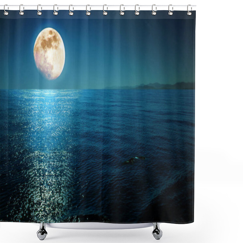 Personality  Full Moon With Reflections On A Calm Sea At Midnight. Shower Curtains