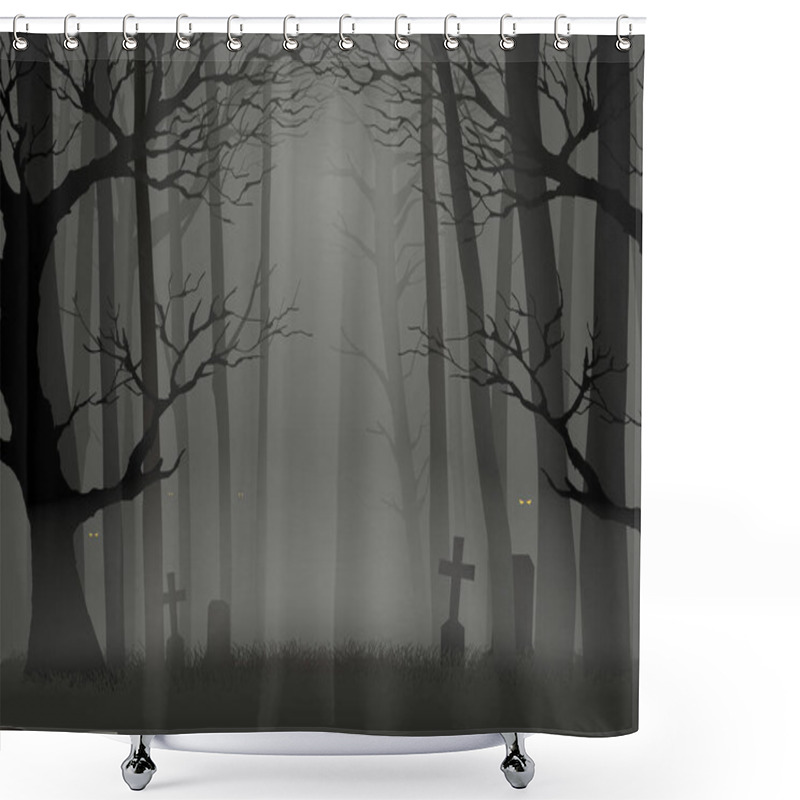 Personality  Silhouette Illustration Of Trees In The Dark Scary Woods, For Halloween Theme Or Background Shower Curtains