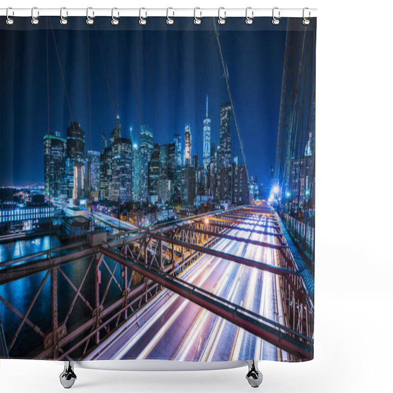 Personality  Brooklyn Bridge,new York,08-26-17: Beautiful Brooklyn Bridge At Night. Shower Curtains