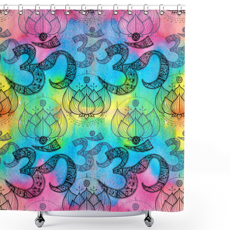 Personality  Ohm. Om Aum Symbol And Lotus. Shower Curtains