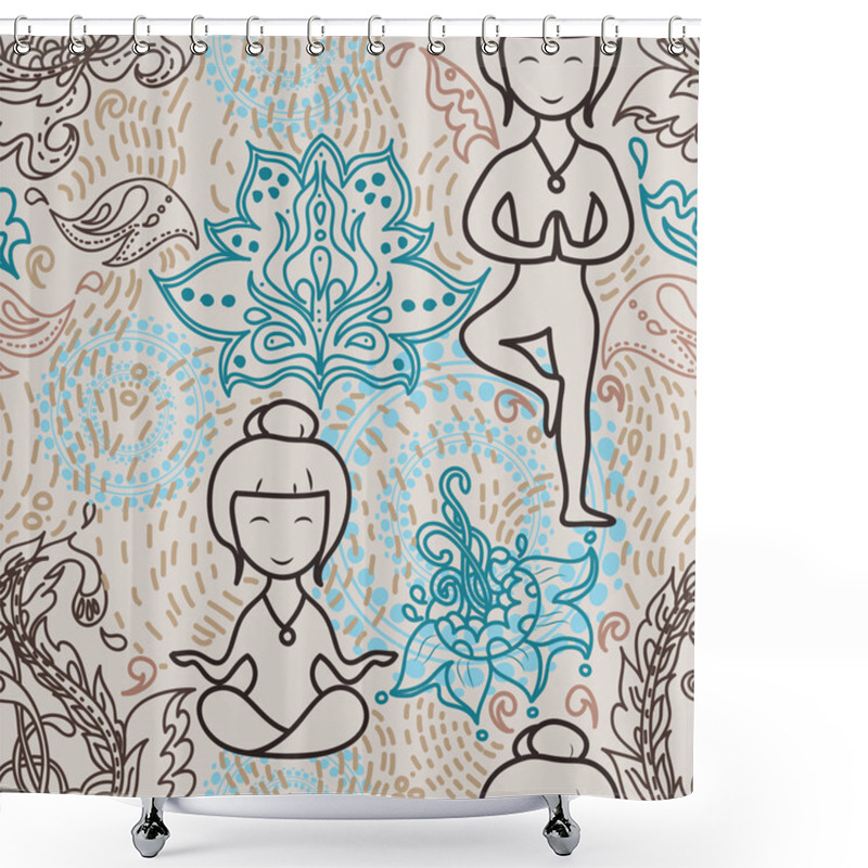 Personality  Seamless Texture With Cute Yoga Girls Shower Curtains