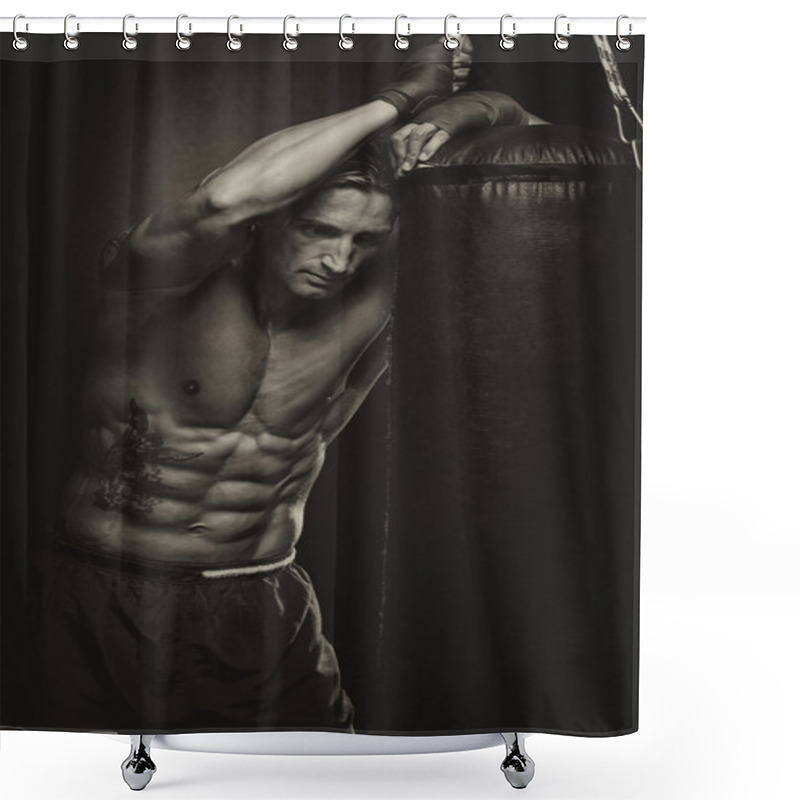 Personality  Attractive Man With Boxing Bag Shower Curtains