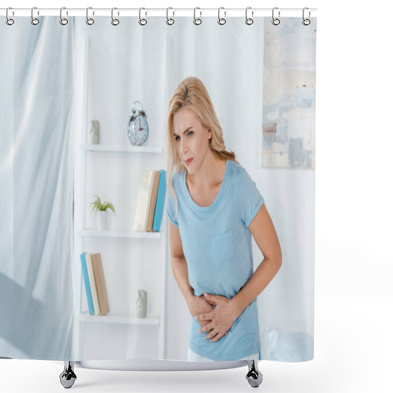 Personality  Sick Woman Having Stomach Ache At Home  Shower Curtains