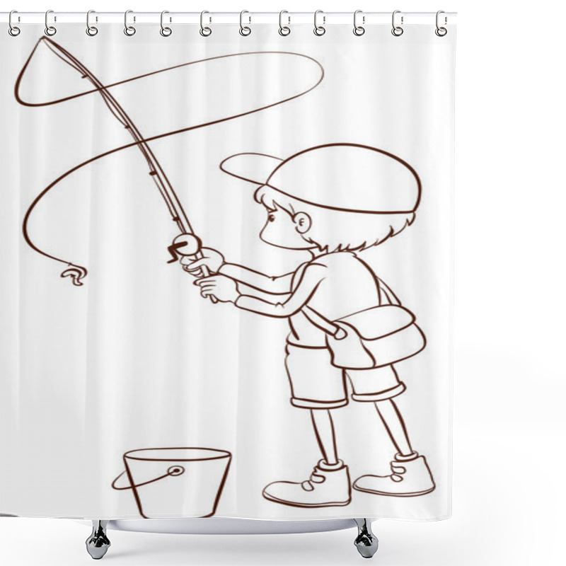 Personality  A Plain Sketch Of A Boy Fishing Shower Curtains