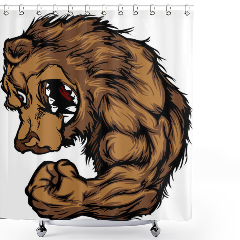 Personality  Bear Mascot Flexing Arm Cartoon Shower Curtains