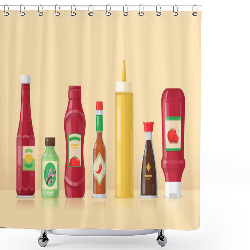 Personality  Set Of Different Bottles With Sauces Shower Curtains