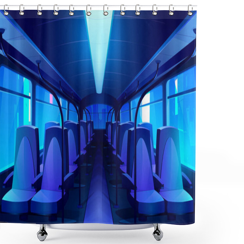 Personality  Vector Empty School Bus Interior At Night Shower Curtains