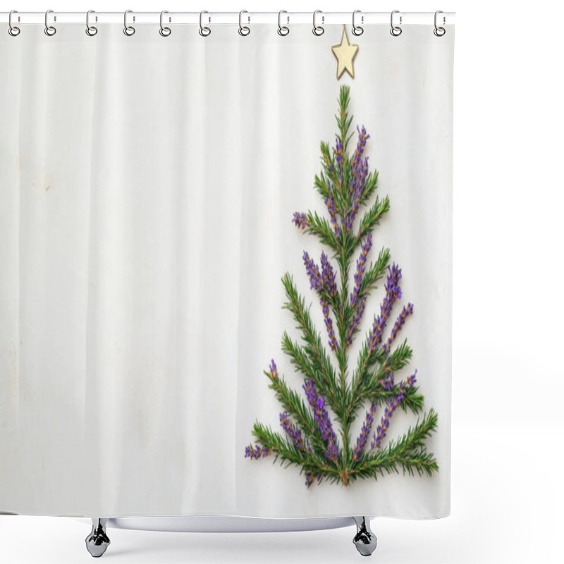 Personality  A Festive Lavender And Pine Christmas Tree Arrangement On A White Background. Shower Curtains