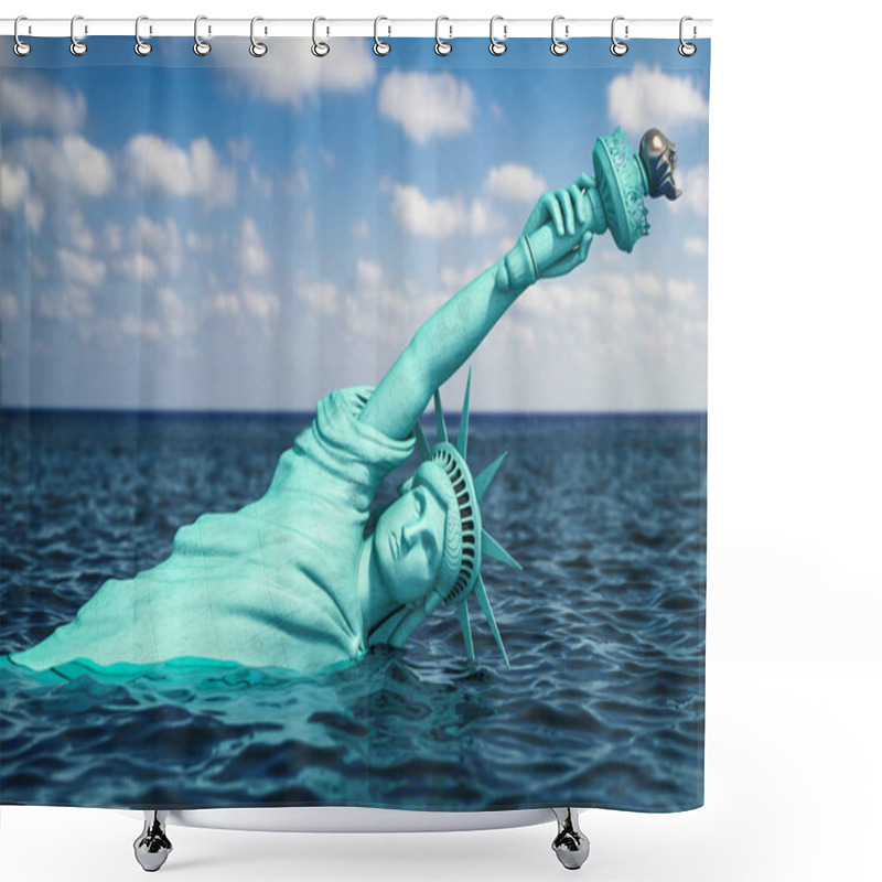 Personality  Destroyed Statue Of Liberty Half Covered By Rising Ocean Level.  Shower Curtains