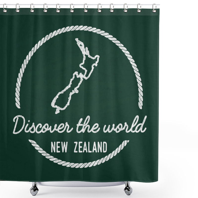 Personality  White Chalk Texture Hipster Insignia With New Zealand Map On A Green Blackboard. Shower Curtains