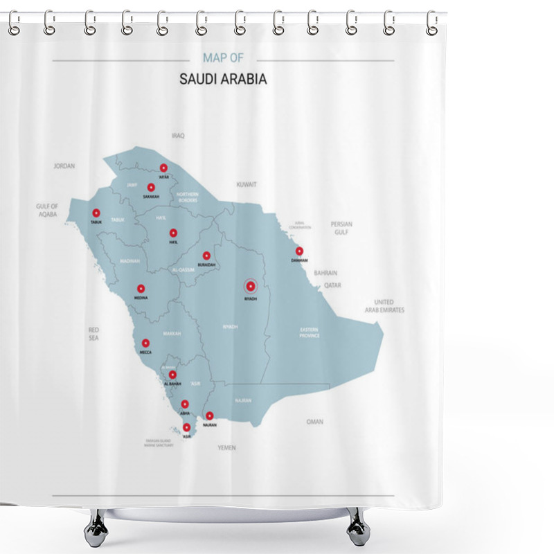 Personality  Saudi Arabia Vector Map. Editable Template With Regions, Cities, Red Pins And Blue Surface On White Background.  Shower Curtains