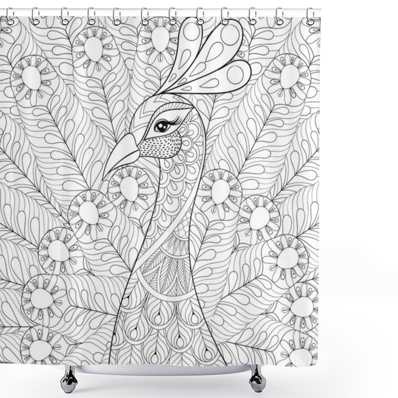 Personality  Peacock With Feathers In Zentangle Style. Freehand Sketch For Ad Shower Curtains