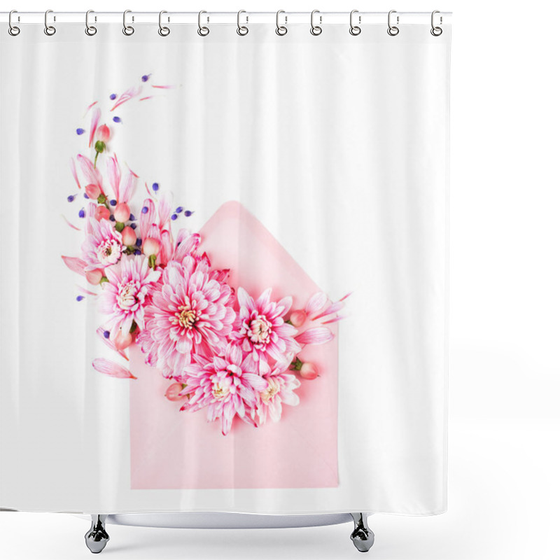 Personality  Pink Envelope With Spring Bloom Flowers  Shower Curtains