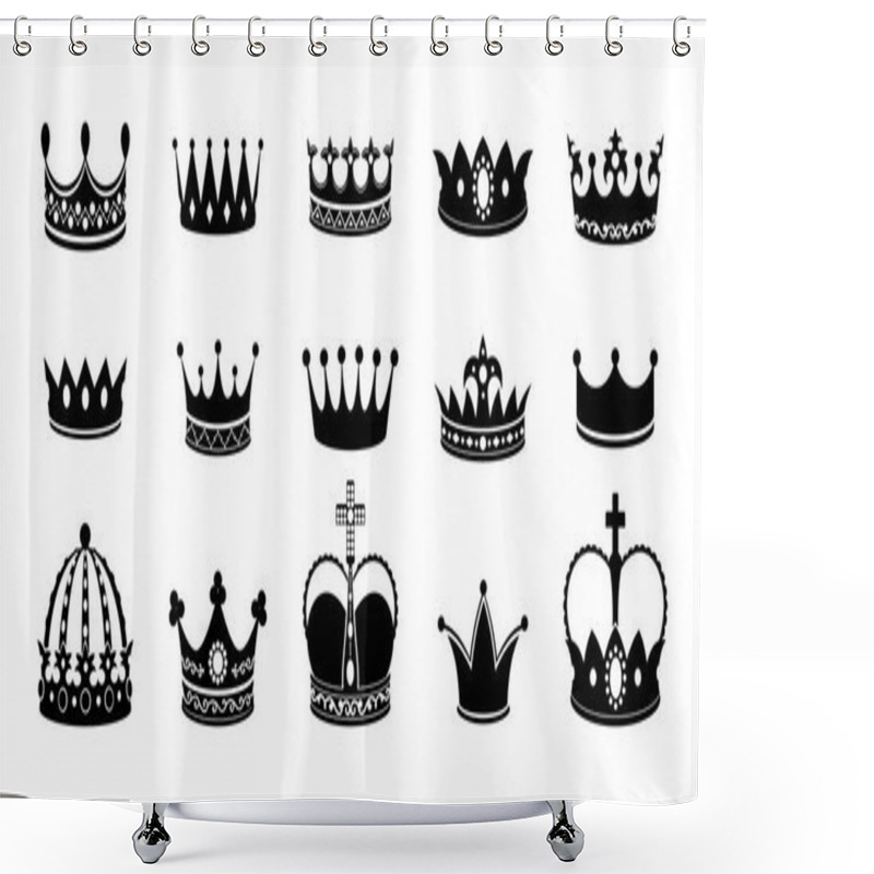 Personality  Crown Silhouette Icon Set. Collections Of Queen Tiara. Emperor Crowns Silhouette. King Diamond Coronation Crowning. Vector Corona Isolated On White Shower Curtains