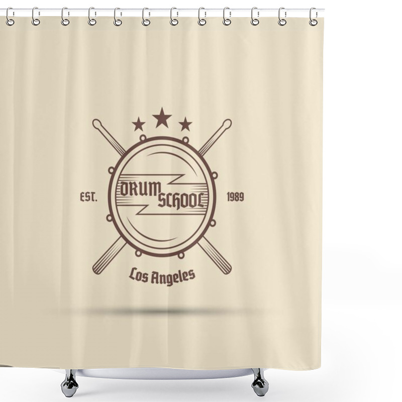 Personality  Drum With Crossed Drumsticks Vector Isolated Label Badge Emblem Logo With Text For Your Drum School  Shower Curtains