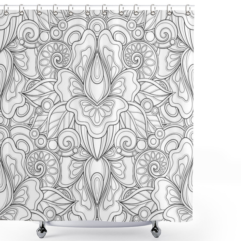 Personality  Monochrome Pattern With Floral Motifs Shower Curtains