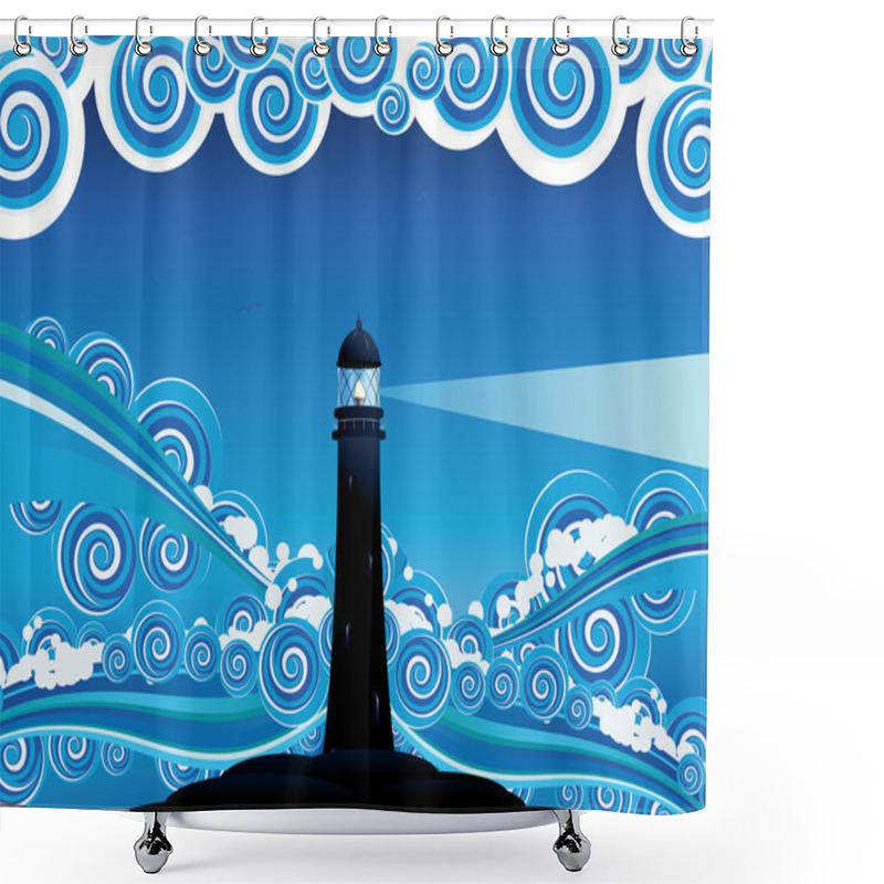 Personality  Lighthouse In The Sea Shower Curtains