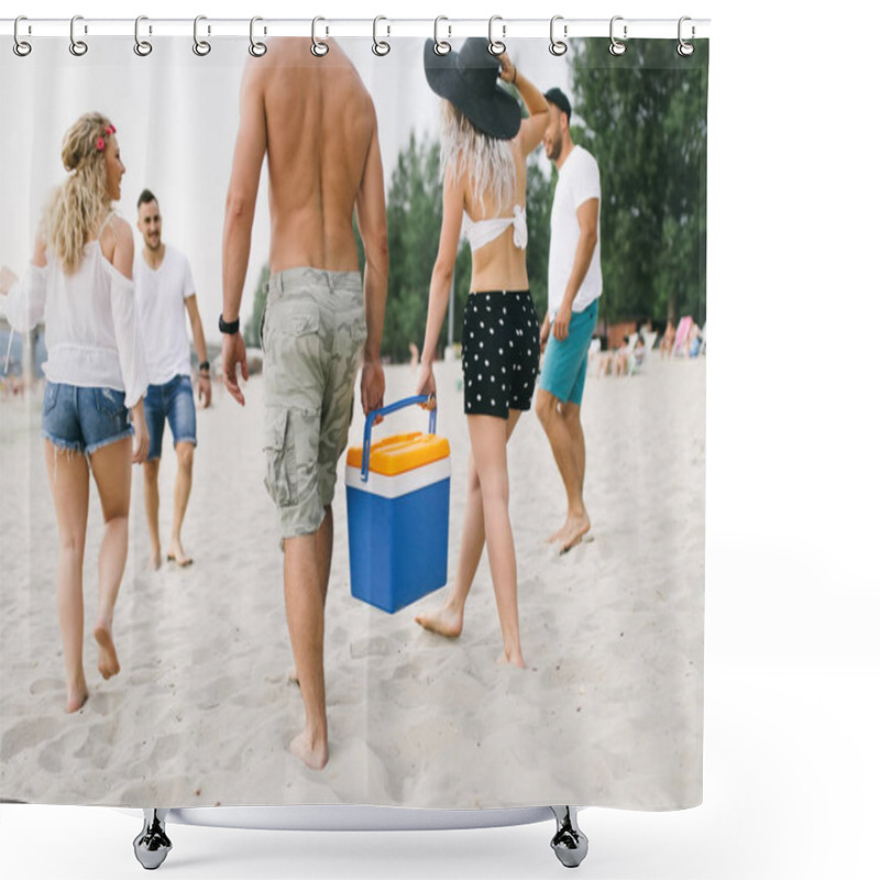 Personality  Group Of Attractive Young People Enjoying Holiday Beach Fun. Shower Curtains