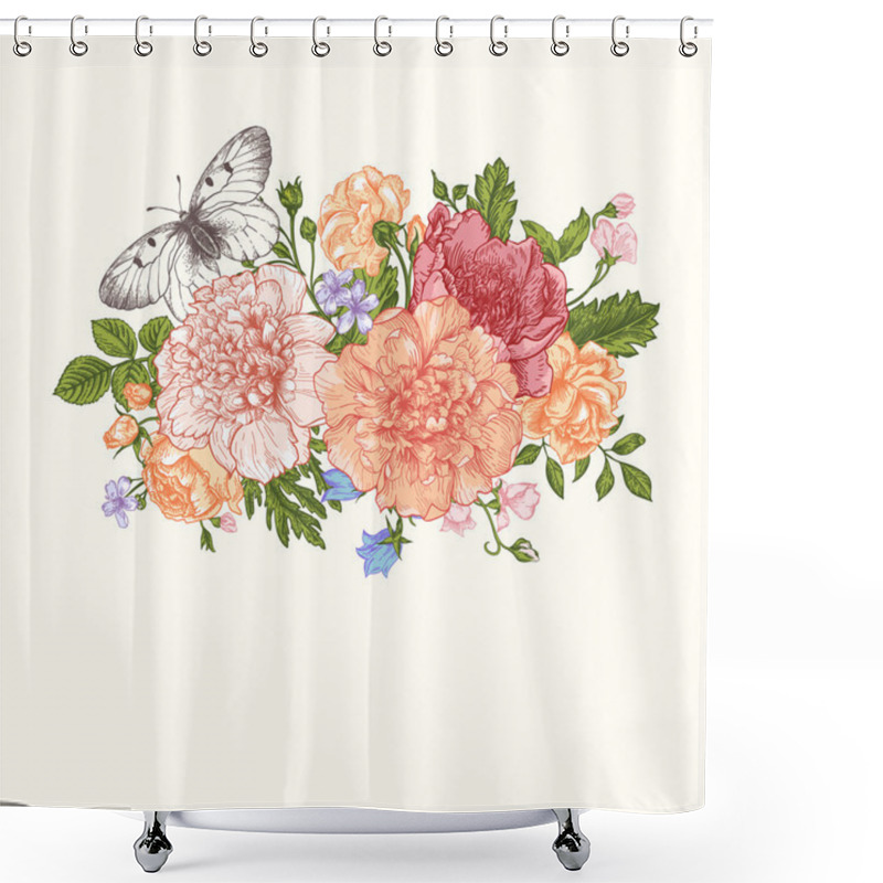 Personality  Foral Card With Garden Flowers. Shower Curtains