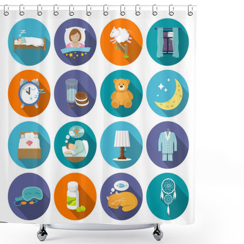 Personality  Sleep Time Icons Flat Shower Curtains