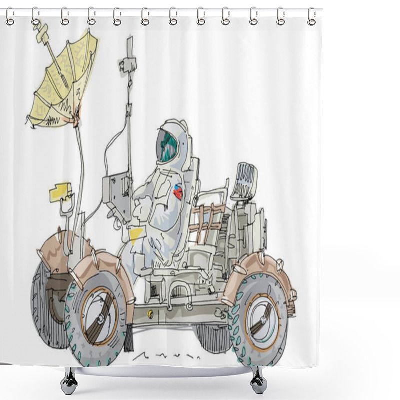 Personality  A Lunar Rover Or Moon Rover Space Exploration Vehicle. Space Electromobile With Astronaut On Board. Cartoon. Caricature. Shower Curtains