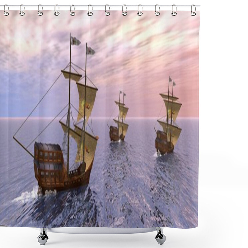 Personality  A 3d Rendering Of Three Vessels In The Morning Shower Curtains