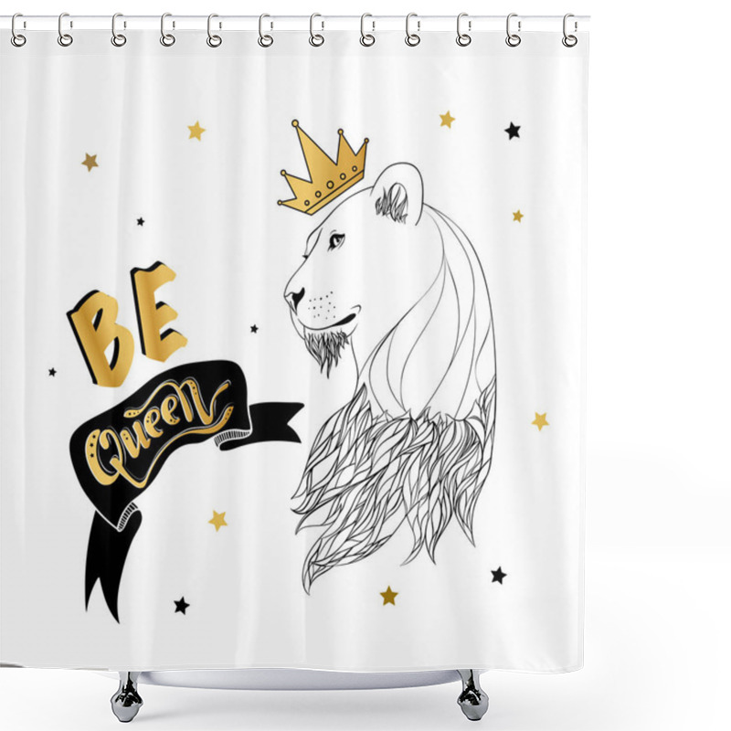 Personality  Lioness In The Crown With A Slogan Print Vector Shower Curtains