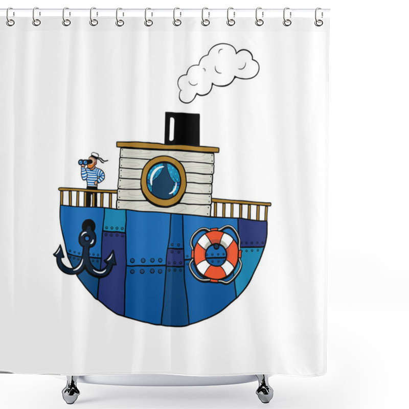 Personality  The Brave Lonely Sailor Are Sailing On A Ship Across The Sea, Went In Search Of Adventure Isolated On White Background Shower Curtains