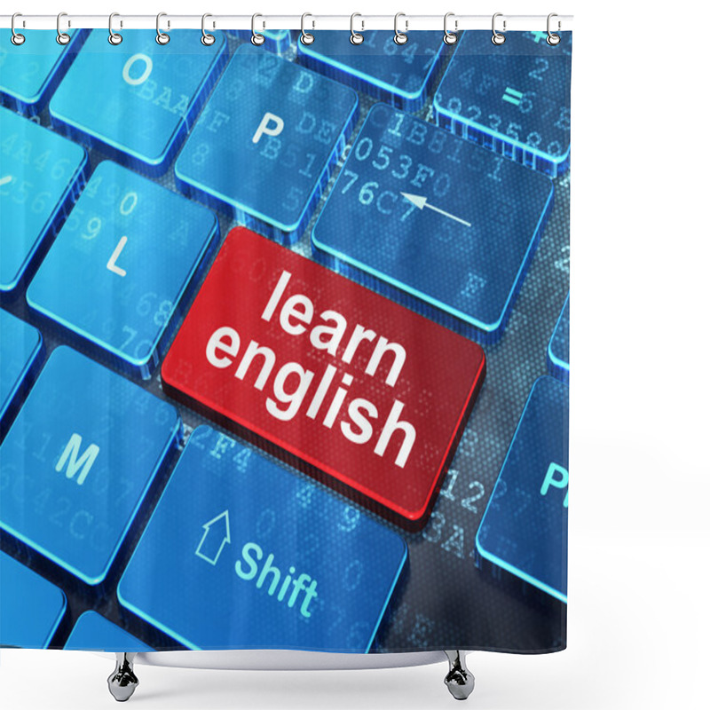 Personality  Education Concept: Learn English On Computer Keyboard Background Shower Curtains