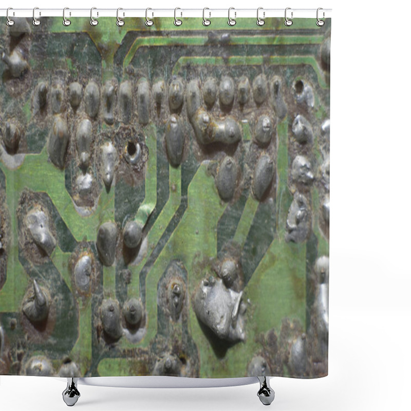 Personality  Closeup Textured And Surface Of The Electronic Circuit Board Is Damaged. Shower Curtains