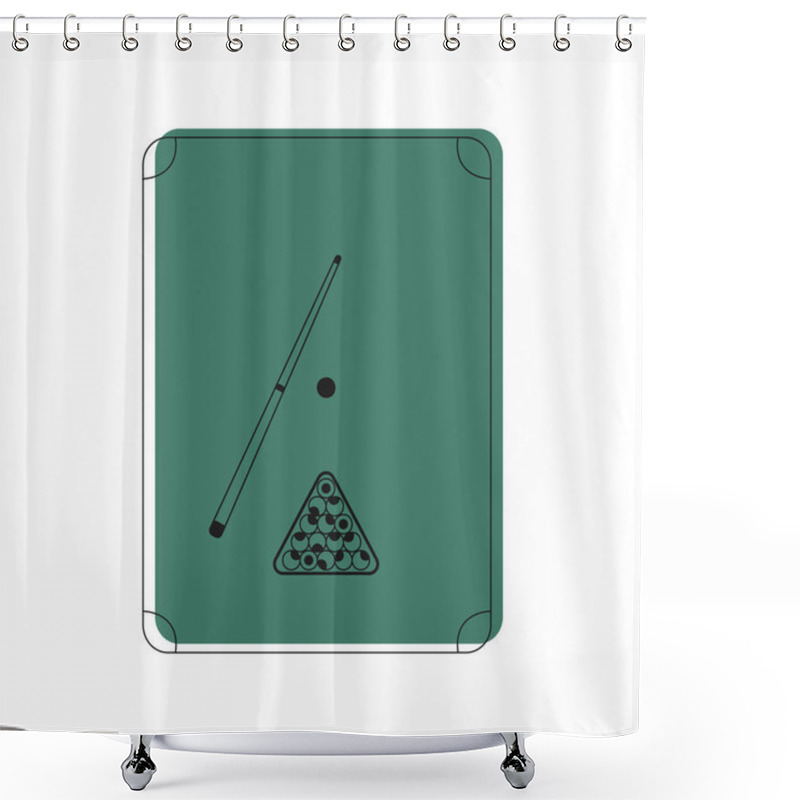 Personality  Minimalist Billiard Table Vector Illustration With Cue, Balls And Triangle Rack. Sports-related Design, Bar, Pub, Game Room, Billiards-themed Content. Shower Curtains