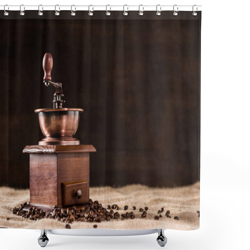 Personality  Coffee Mill With Coffee Beans Shower Curtains