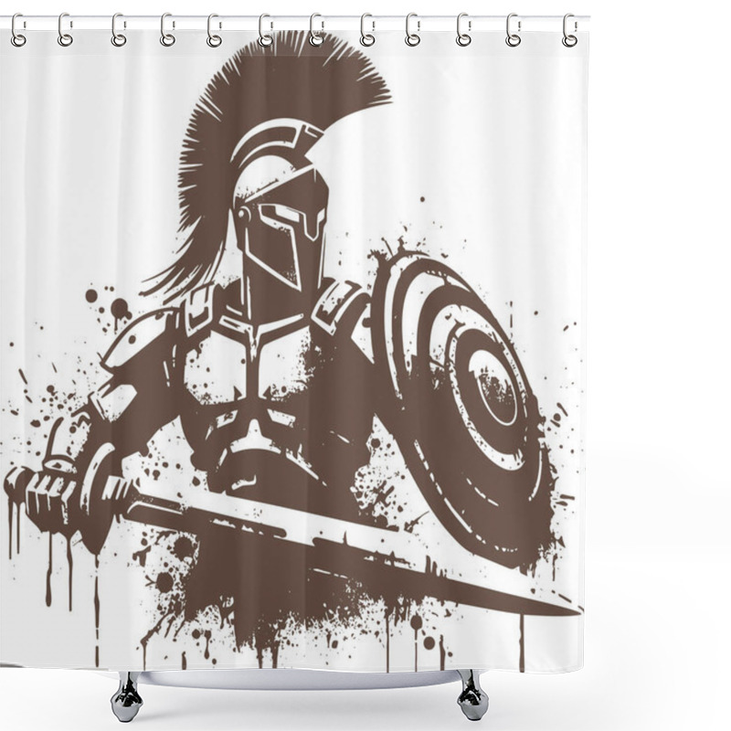 Personality  Dramatic Graphic Illustration Of A Spartan Warrior Attacks With A Sword Shower Curtains