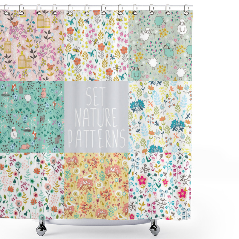 Personality  Set Of Floral Backgrounds Shower Curtains