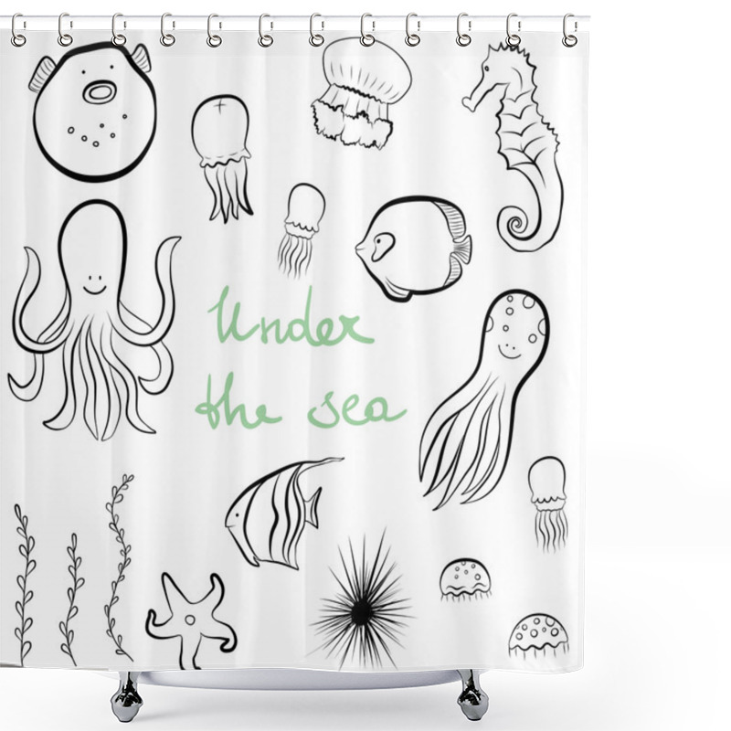 Personality  Set Of Hand Drawn Sea Dwellers. Shower Curtains