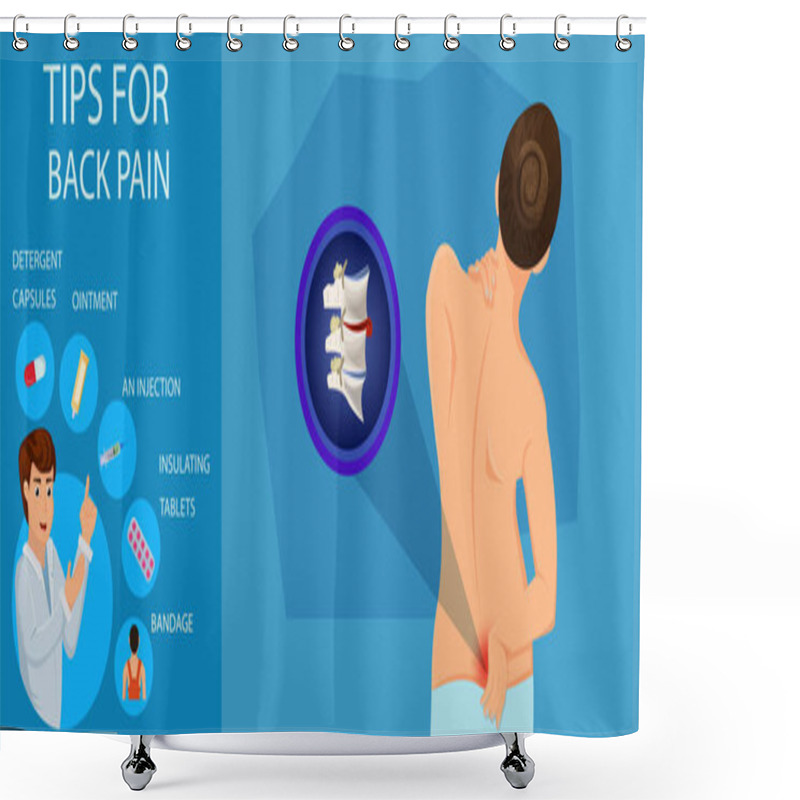 Personality  Tips For Back Pain. Vector Illustration. Shower Curtains