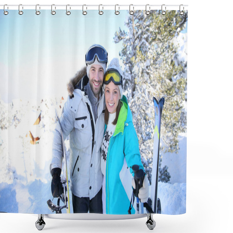 Personality  Couple In Snowy Mountain Shower Curtains