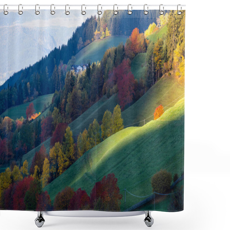 Personality  Autumn Sunrise Santa Magdalena Famous Italy Dolomites Mountain V Shower Curtains