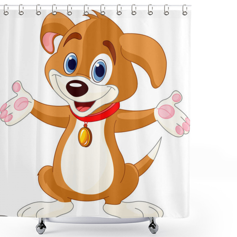 Personality  Cute Puppy Raising His Hands Shower Curtains