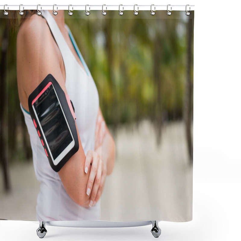 Personality  Sporty Woman Wearing Smartphone Armband Shower Curtains