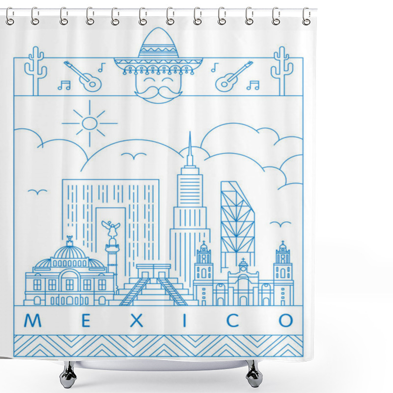 Personality  Mexico Landmarks Or Symbols Minimal Linear Vector Illustration And Typography Design   Shower Curtains