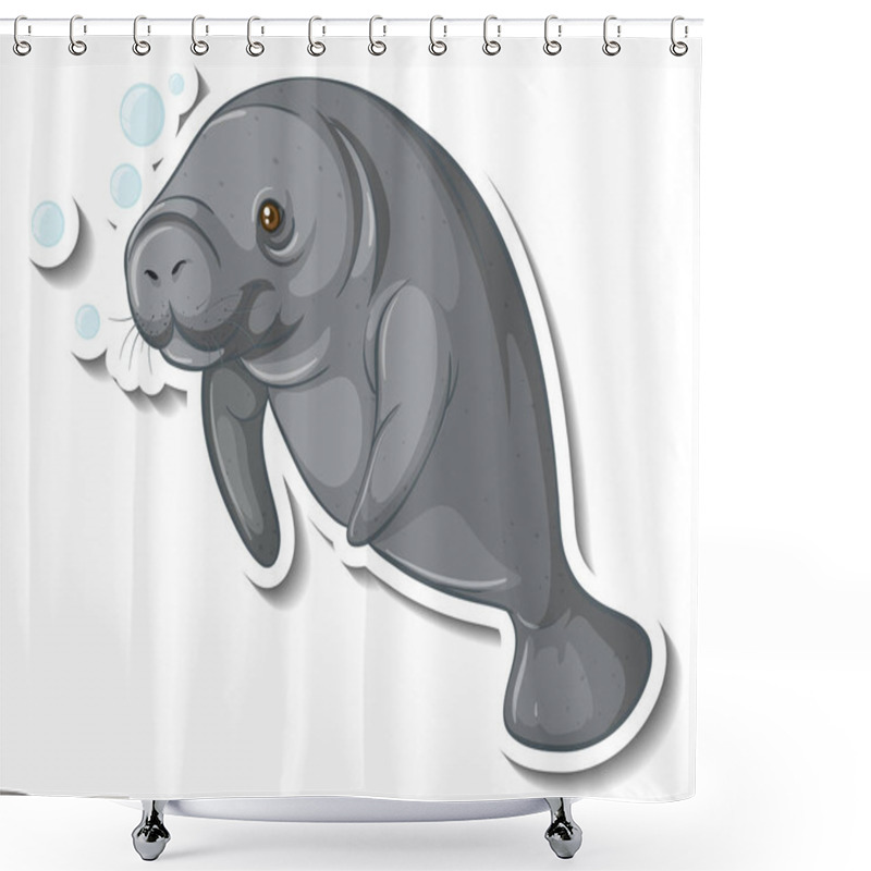 Personality  Sticker Template With A Manatee Cartoon Character Isolated Illustration Shower Curtains