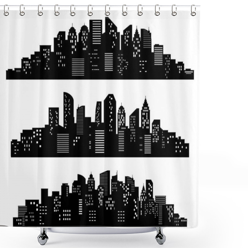 Personality  Cityscape Silhouette. City Buildings, Night Town And Horizontal Urban Panorama Silhouettes Vector Set Shower Curtains