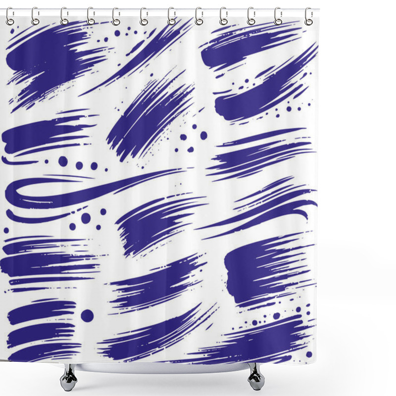 Personality  Abstract Blue Brush Strokes And Splatter Patterns In Digital Art Style Shower Curtains