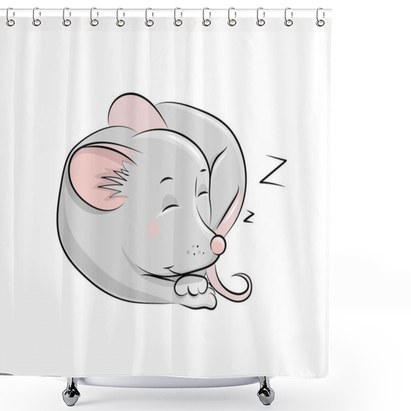 Personality  Cute Cartoon Mouse. Hand Drawn Illustration Of The Sleeping Animal.  Shower Curtains