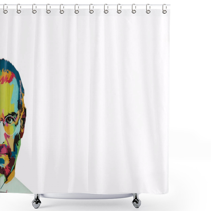 Personality  Christmas Island, Australia, May 20, 2018: An Illustration In The Art Style In The Form Of A Mosaic Steve Jobs - A Talented Person And The Founder Of The International Corporation Apple Shower Curtains