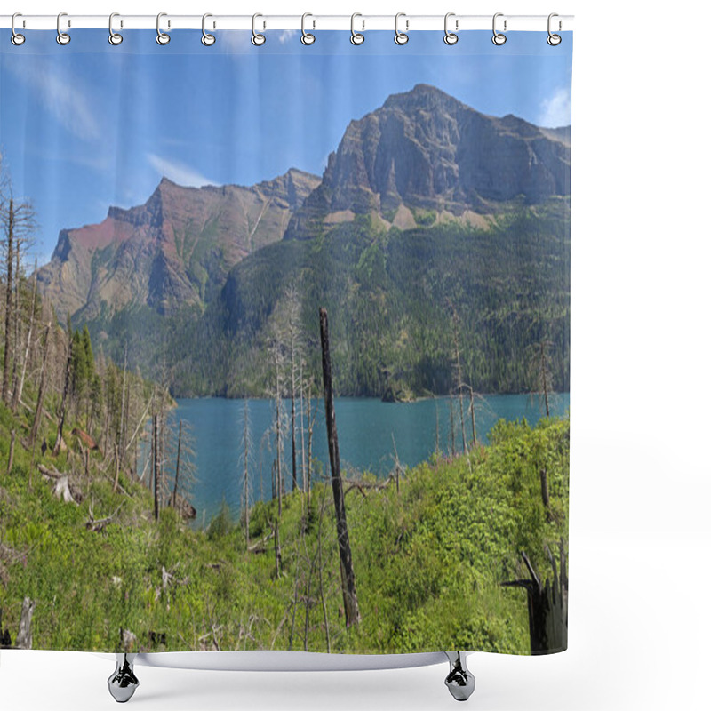 Personality  Soaring Peaks Above An Alpine Lake In Glacier National Park In Montana Shower Curtains