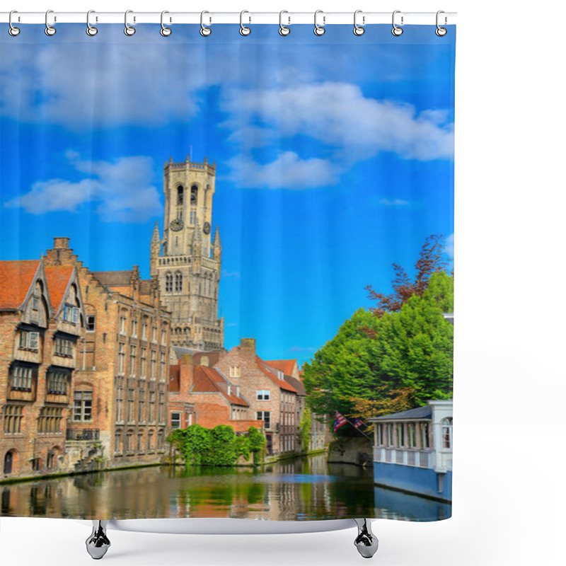 Personality  The Canals Of Bruges (Brugge), Belgium On A Sunny Day. Shower Curtains