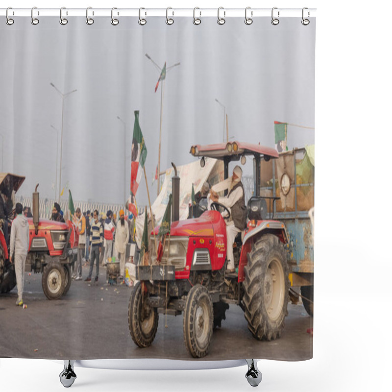 Personality  NEW DELHI, INDIA, DECEMBER 2020 : Portrait Of Indian Farmer From Punjab And Other States Participating In New Farm Law Bill Protest At Delhi-UP Border. Farmers From Across India Protest At Delhi. Shower Curtains