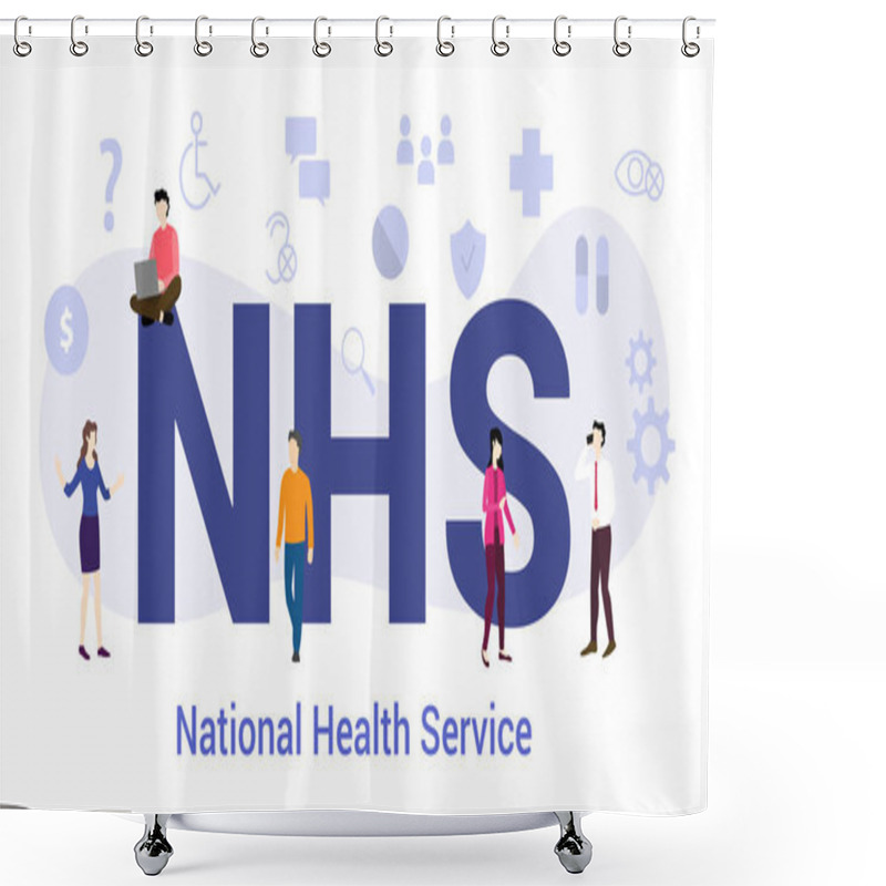 Personality  Nhs National Health Service Concept With Big Word Or Text And Team People With Modern Flat Style - Vector Shower Curtains